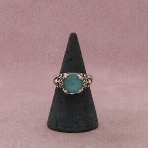 sterling silver blue cz scroll ring size 7